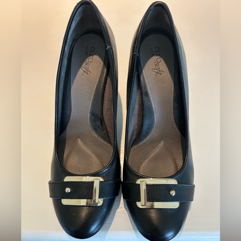 Eurosoft -Elegant Black Heels with Gold Buckle